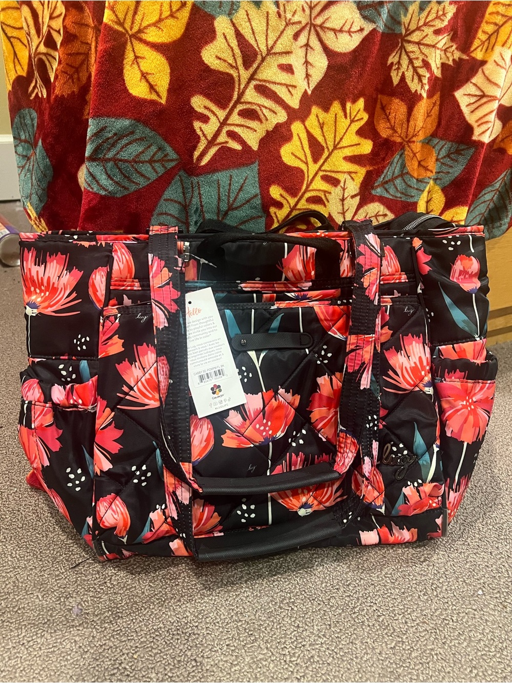 LUG Cabby SE Tote Bag- Pom Pom Floral Black NWT